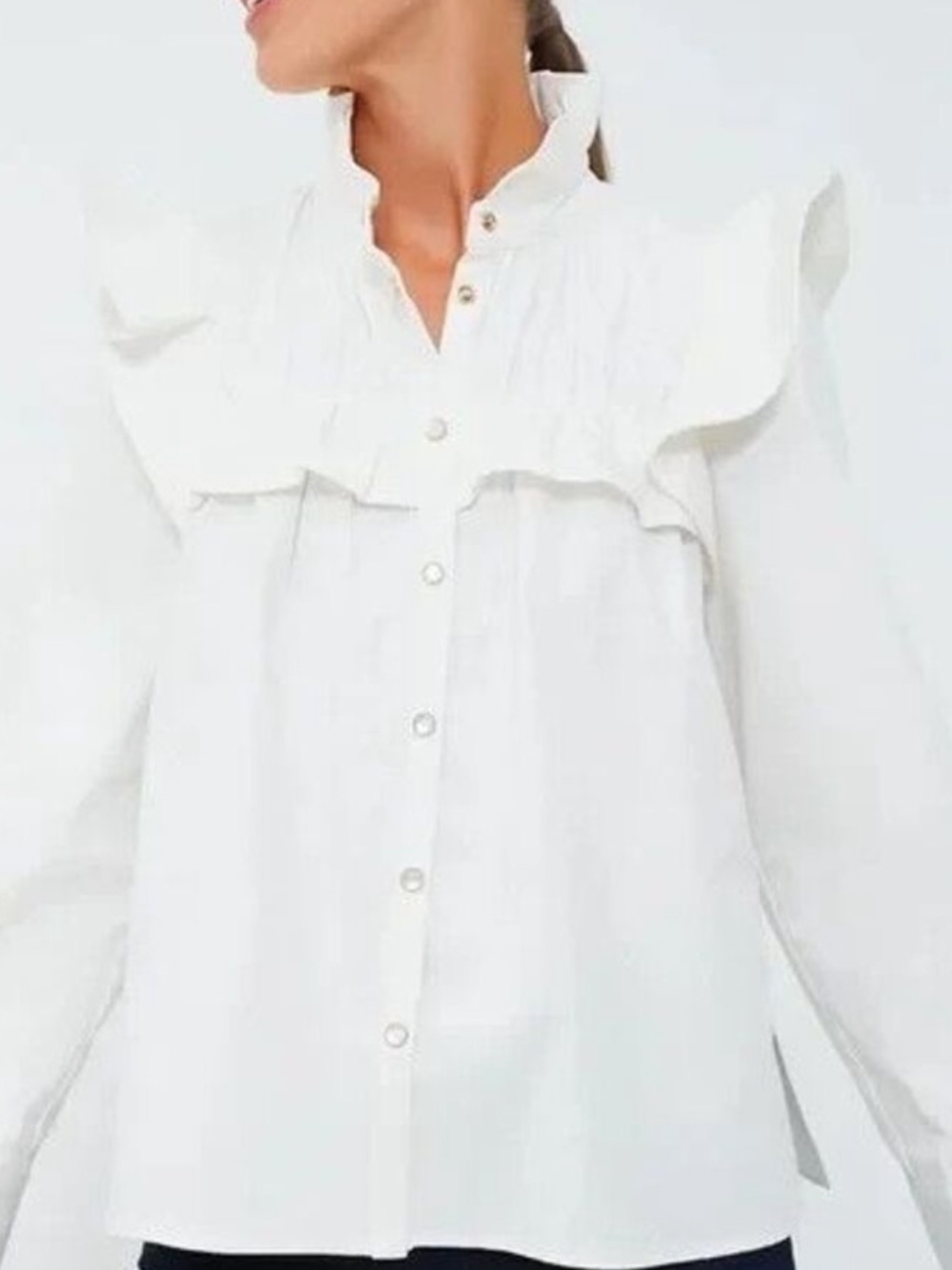 Tuckernuck White Long Sleeve Cotton Ruffle Blouse